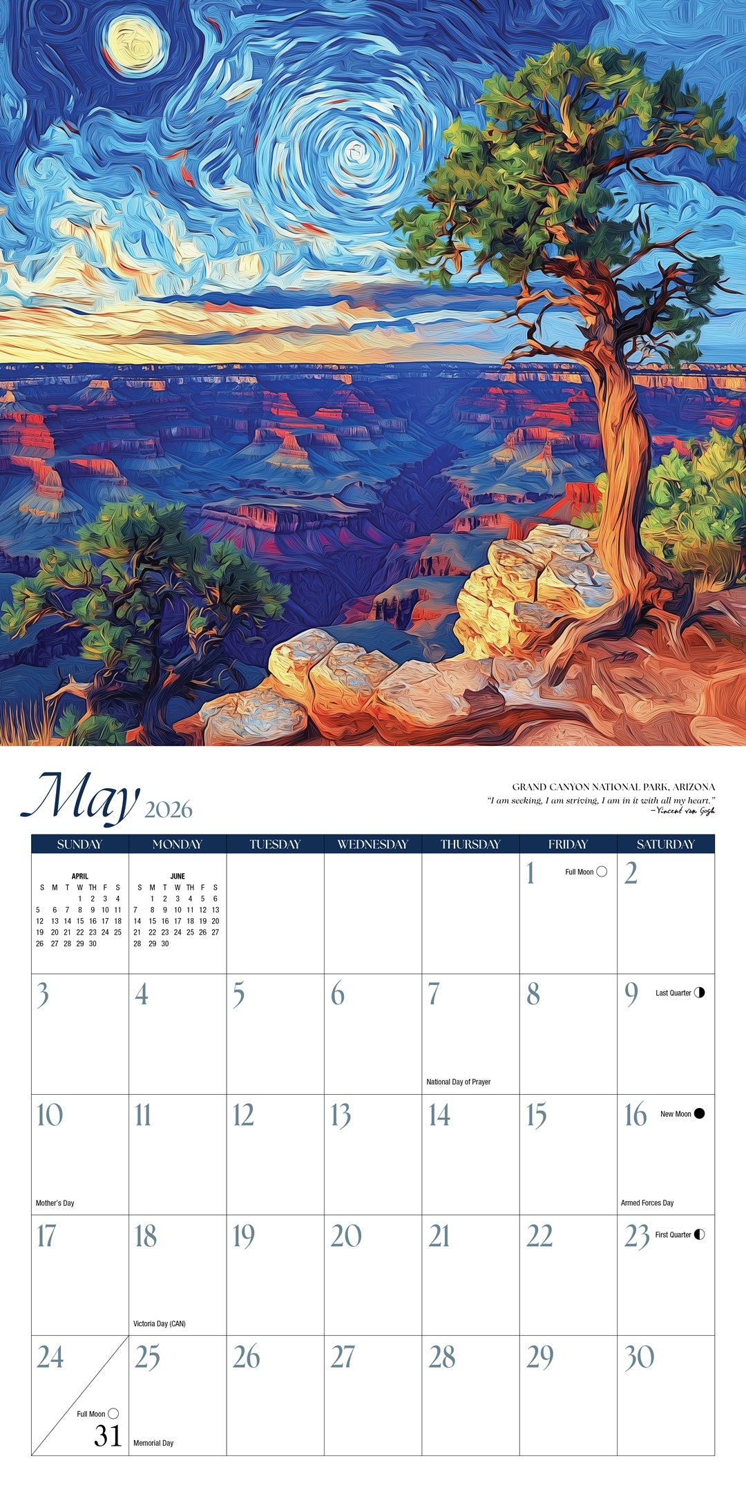 2026 Van Gogh National Parks Calendar (12x12)
